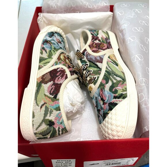 Valentino $820 Floral Tapestry Bay by Bay Lace-Up Sneakers NEW Sz 38 US 8 - Picture 8 of 10